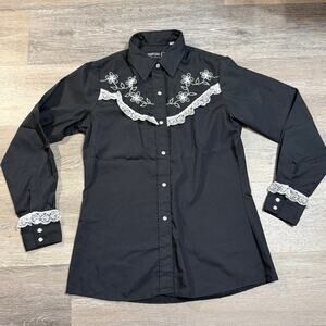 Sheplers Women’s Western Snap Shirt Black Lace Floral 2XL Cowgirl